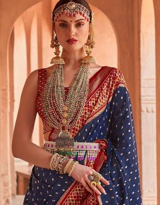 navy_blue navy blue & red woven design zari silk blend patola saree 2