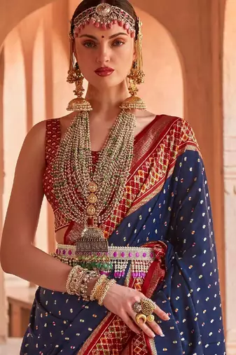 navy_blue navy blue & red woven design zari silk blend patola saree