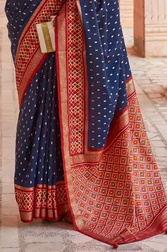 navy_blue navy blue & red woven design zari silk blend patola saree