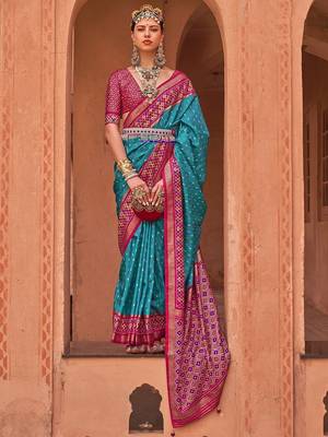 blue blue & magenta woven design zari patola saree 1