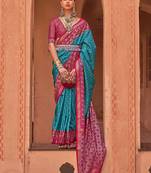 blue blue & magenta woven design zari patola saree