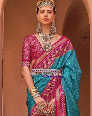 blue blue & magenta woven design zari patola saree 2