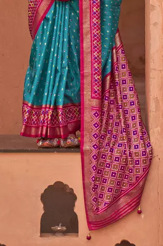 blue blue & magenta woven design zari patola saree