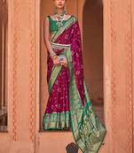burgundy burgundy & green woven design zari silk blend patola saree