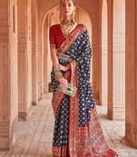 navy_blue navy blue & red geometric woven design zari silk blend patola saree