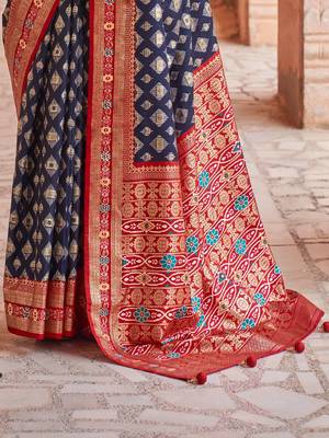 navy_blue navy blue & red geometric woven design zari silk blend patola saree 3