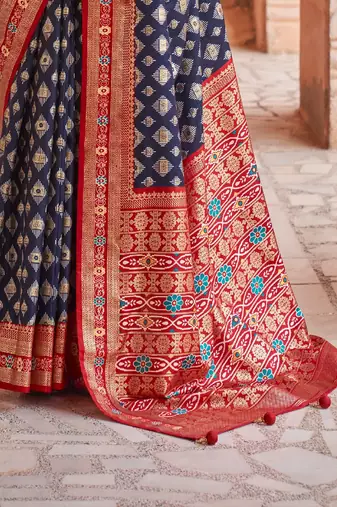 navy_blue navy blue & red geometric woven design zari silk blend patola saree