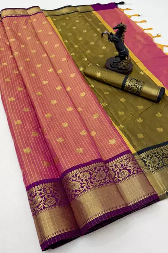 pink checkered banarasi silk blend saree