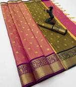 pink checkered banarasi silk blend saree