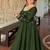 Green embroidered anarkali kurta set with pant and dupatta for women