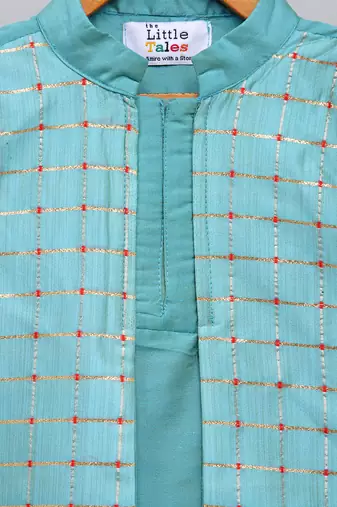 Aqua blue cotton silk Men Kurta Set
