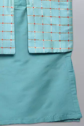 Aqua blue cotton silk Men Kurta Set