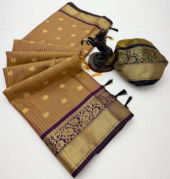 mustard checkered banarasi silk blend saree 2