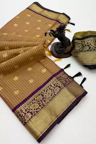 mustard checkered banarasi silk blend saree
