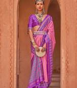 pink pink & gold-toned ethnic woven design zari patola saree
