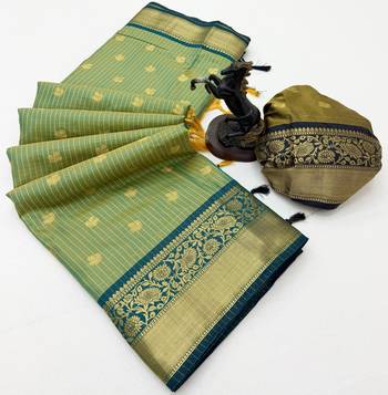 green checkered banarasi silk blend saree 2