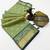 green checkered banarasi silk blend saree