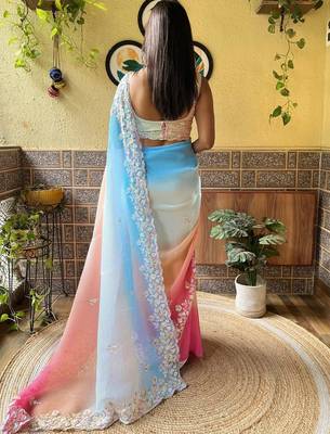 blue blue ethnic motifs embroidered sequinned detailed poly georgette saree 3