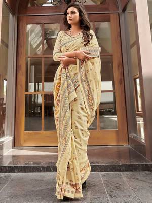 beige beige & pink ethnic motifs art silk ikat saree 1