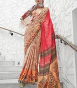 beige beige & red floral banarasi saree