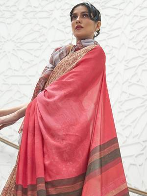 beige beige & red floral banarasi saree 2