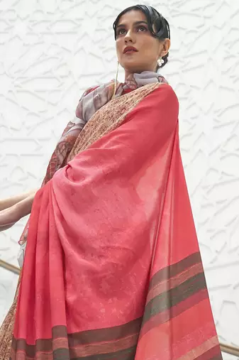 beige beige & red floral banarasi saree