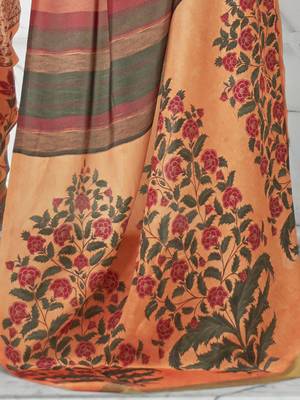 beige beige & red floral banarasi saree 4