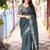 teal embellished zari linen saree