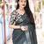 teal embellished zari linen saree