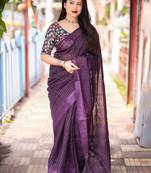 purple embellished sequinned linen saree