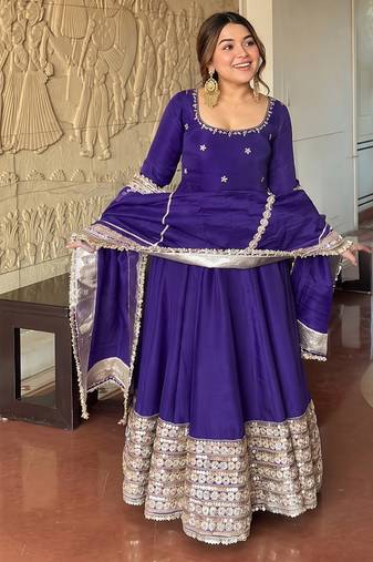 Jambli embroidered anarkali kurta set with pant and dupatta for women