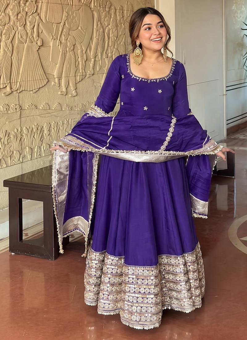 Jambli embroidered anarkali kurta set with pant and dupatta for women
