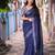 blue embellished sequinned linen saree