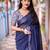 blue embellished sequinned linen saree