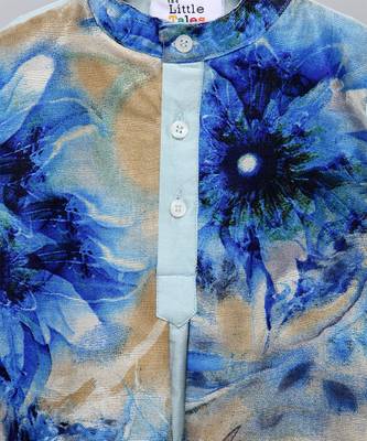 pastel blue printed cotton silk kurta set for men 5