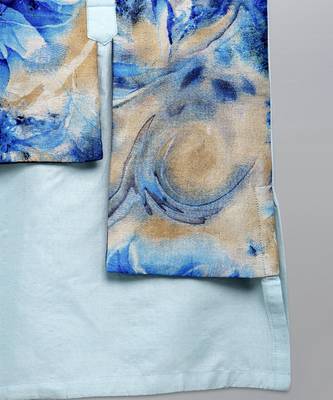 pastel blue printed cotton silk kurta set for men 7