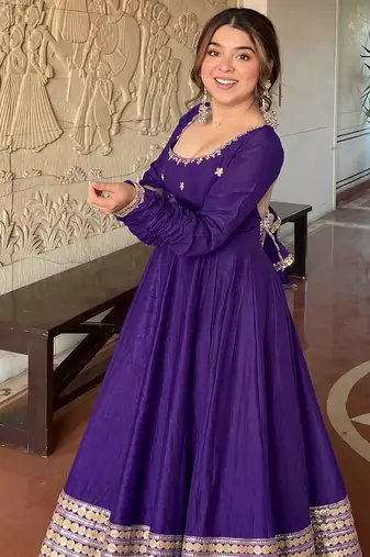 Jambli embroidered anarkali kurta set with pant and dupatta for women
