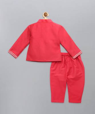 Red embroidered cotton silk Men Bandhgala and Pant 7