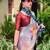 grey floral printed satin saree with unstitched blouse piece