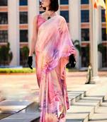 peach floral printed saree with blouse piece