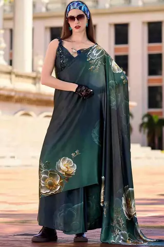 green floral printed saree