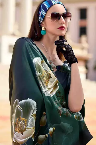 green floral printed saree