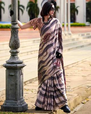 beige floral satin saree 2