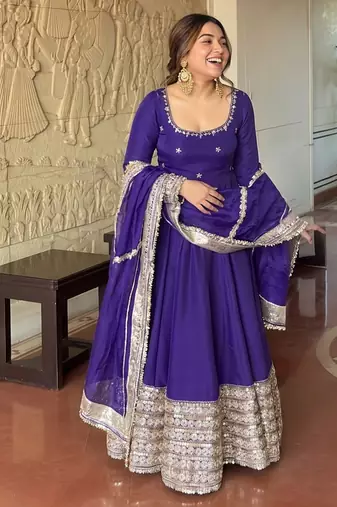 Jambli embroidered anarkali kurta set with pant and dupatta for women