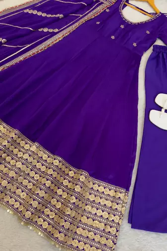 Jambli embroidered anarkali kurta set with pant and dupatta for women