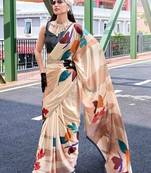 cream floral printed saree