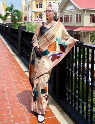 cream floral printed saree 2