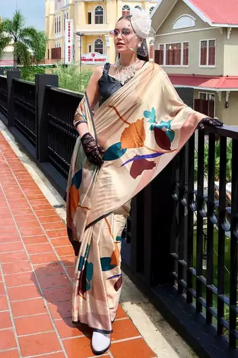 cream floral printed saree