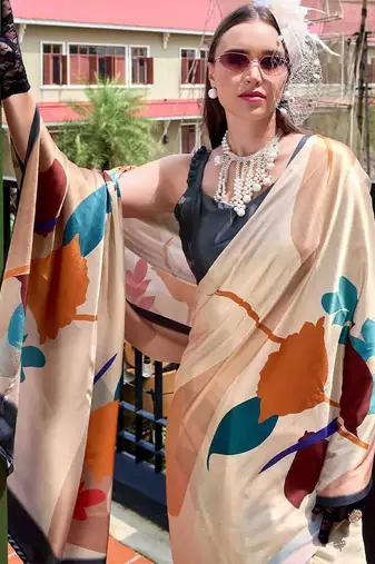 cream floral printed saree