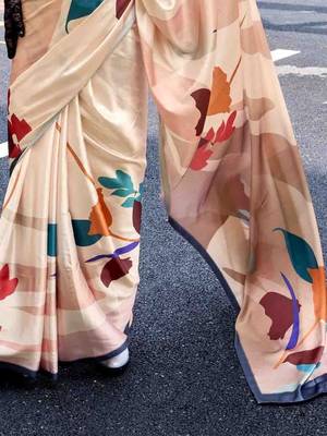 cream floral printed saree 4
